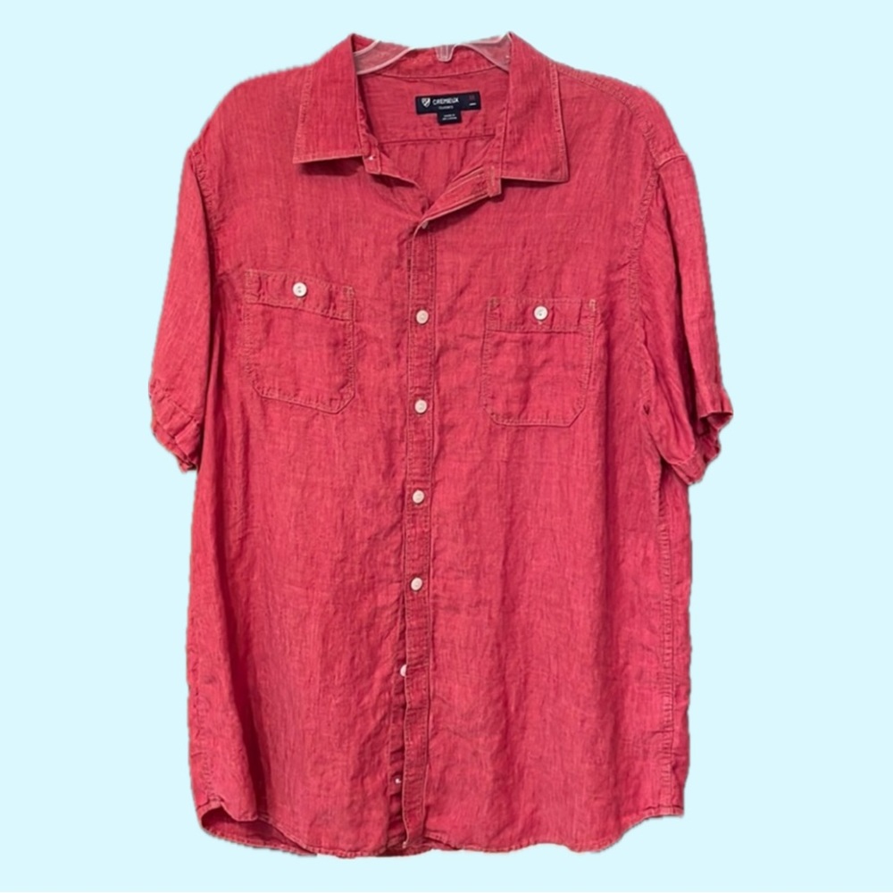 Short Sleeve Shirt Red Linen